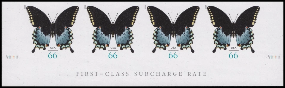 US 4736a Spicebush Swallowtail 66c imperf NDC plate strip 4 L MNH 2013 - Image 1 of 1