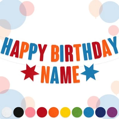 FELIZ ANIVERSÁRIO [nome] Banner personalizado personalizado | Letras de feltro 15cm - Imagem 1 de 4