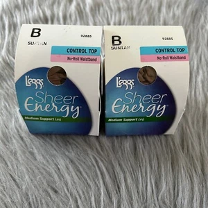 L'eggs Sheer Energy Pantyhose Womens Size Q Large Suntan Control Top No Roll - Picture 1 of 5