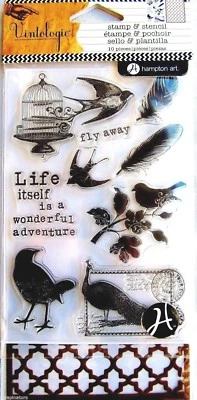 Juego de estampillas y plantillas de acrílico transparente para pájaros de Hampton Art Vintologie SC0648 ¡NUEVO! Foto 1 de 3