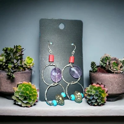 Lucky Brand Boho Semi Precious Accent Earrings 2.5” - Image 1 of 2