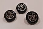 3 Heavy Glass Layered Buttons 7/8" Silvertone Floral Filigree Tops On Black