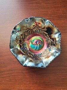 Pretty Black Amethyst Crown Crystal Carnival Glass Australian Emu Sauce Bowl - Picture 1 of 17