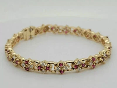 Brazalete de tenis 8,20 quilates corte redondo rubí creado en laboratorio chapado en oro amarillo de 14 quilates Foto 1 de 4