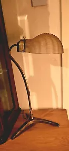 Secessionist Table Lamp Antique Swan Neck Clamshell Brass Exquisite Shade C1920s - Picture 1 of 15