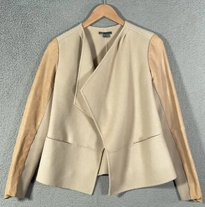Giacca donna Vince piccola misto lana pelle agnello marrone drappeggiato blazer coatigan - Foto 1 di 15