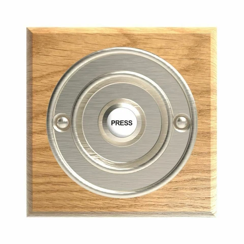 Traditional Square Wired Doorbell in Honey Oak and Brushed Nickel Cover