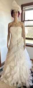 Demetiros Ivory Beaded Floral Lace Chiffon Princess Ruffle Wedding Dress Sz 10 - Picture 1 of 20