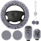 Stay Cozy And Stylish With A Plush Gray Fur Wool Steering Wheel Cover Bundle