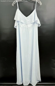 NWT PinkBlush Light Blue V-Neck Cold Shoulder Sleeve Ruffle Maxi Dress Size L - Picture 1 of 7