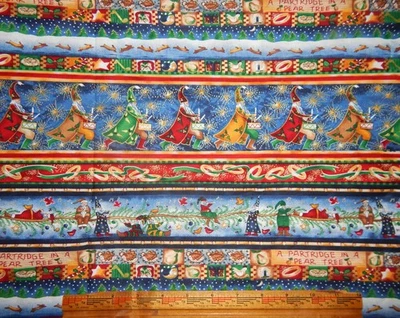 12 Days of Christmas cotton quilt fabric Carol Enders BTY stripe holiday blue rd - Image 1 of 4