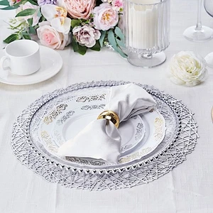 6 SILVER 15" wide Round Vinyl String Placemats Party Wedding Decorations - Picture 1 of 8
