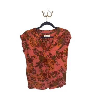 Anthropologie Floral Print  Blouse Top Coral Brown Women XS Petite Boho - Image 1 of 4