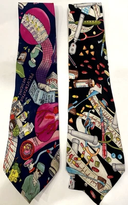 Corbata de seda Nicole Miller vintage años 90 corbata médico RX cirugía de medicamentos lote 2 Foto 1 de 4