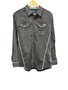 Roar Embroidered Button Down Top Pockets Collared Black Thick Stitch Size Med - Picture 1 of 7