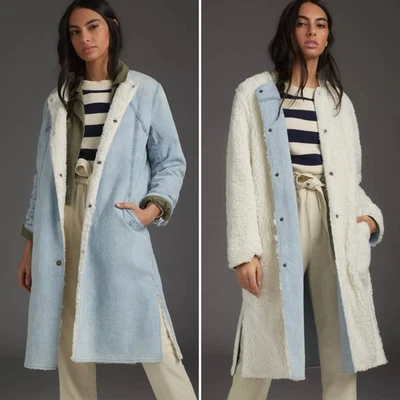 Abrigo Plumero Anthropologie Pilcro Reversible Sherpa Denim Pequeño Frente a Presión Foto 1 de 4