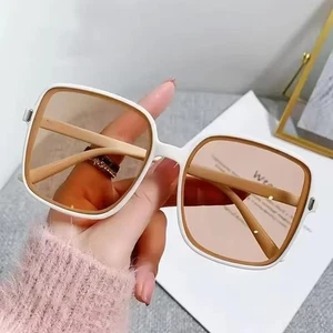 Oversized Womens Square White Frame Nude Peach Lens Inspired Sunglasses NEW - Picture 1 of 1