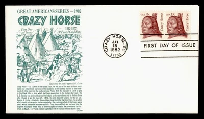 DR WHO 1982 FDC GREAT AMERICANS CRAZY HORSE INDIAN PAIR GAMM CACHET M60103 - Image 1 of 2