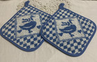 Vintage Duck TerryCloth Pot Holder Grandma Chic White Blue Lot of 2 Hotpads