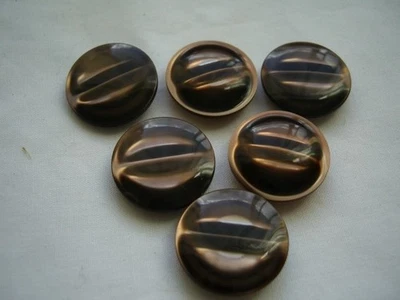 BROWN GLOSSY RIDGED EFFECT , VINTAGE / RETRO  SHANK  BUTTONS  x 6  FREE P&P - Image 1 of 3