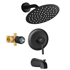 Bathroom Shower Head with Tub Faucet, 8-Inch Black Rainfall Shower Head with ... - Bild 1 von 7