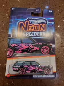 Hot Wheels Neon Speeders Datsun 510 Wagon Mattel Real Riders 2/8 Black/Pink New - Picture 1 of 2