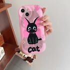 Black Cat Letter Round Pink Phone  Cover Case For iPhone 15 14 13 12 11 Pro Max