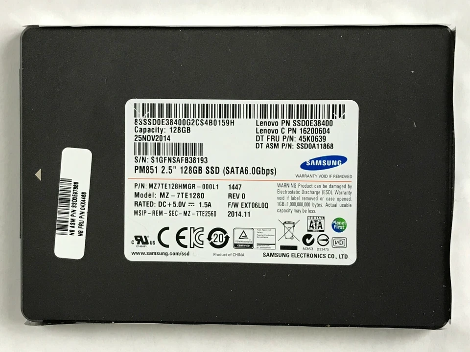 Samsung PM851 2.5" SATA 6.0Gbps 128GB SSD MZ-7TE2560 MZ7TE128HMGR-000L1 - Image 1 of 1