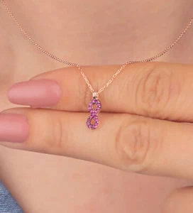 Rosa Stein Infinity Halskette aus 925 Sterling Silber ER0452 Handgemacht - Bild 1 von 3