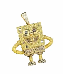 14K Yellow Gold 20.6 Grams Large SpongeBob Character Pendant Simulated Stones - Picture 1 of 11