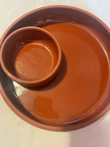 Vintage BORTNER & BORTNER TerraCotta Glazed Round Chip & Dip Serving Tray Bowl - Picture 1 of 6