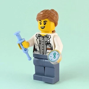 Lego Biologist Minifigure with Petri Dish and Blue Syringe - Picture 1 of 4