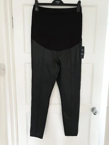 Ladies Marks And Spencer Black Faux Leather Maternity Leggings Size 14 NWT - Picture 1 of 7