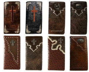 Kreuz, langhorn Herren Western Geldbörsen Doppelfaltbar Scheckbuch Stil - Bild 1 von 9