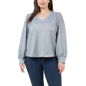 Fever Ladies Rib Knit Long Sleeve V-neck Top Grey - Size XL NWT - Picture 1 of 5