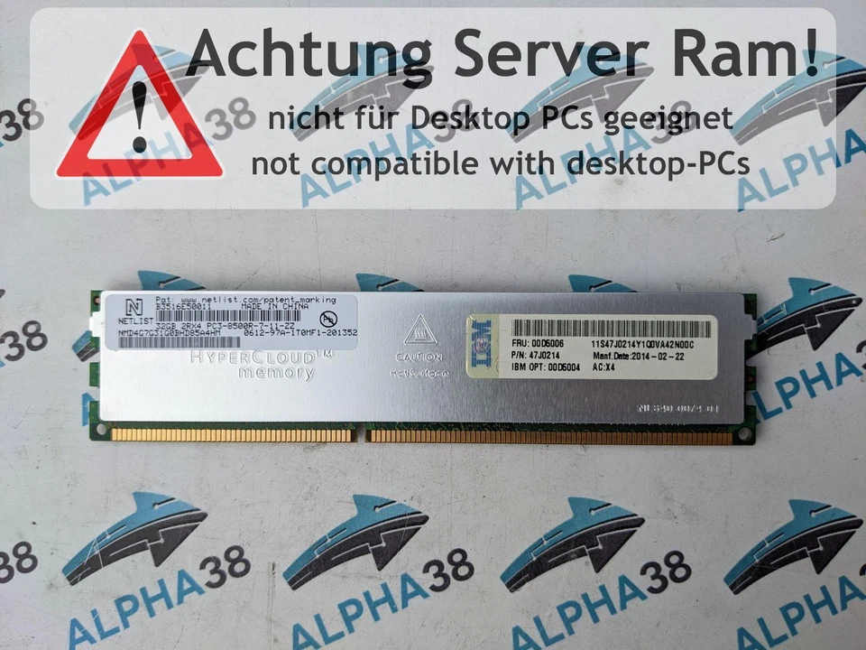 Netlist 32 GB DDR3-1066 PC3-8500R NMD4G7G31G0BHD85A4HM 2Rx4 Hypercloud Memory - Image 1 of 1