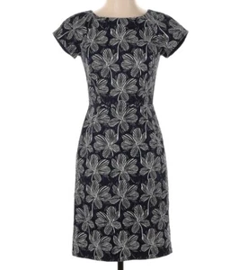 J. Crew Dress Tropical Island Vacation Lined Navy/White  Business Casual 8 - Picture 1 of 11