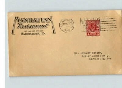 VALLEY FORGE, 1928 # 645, Advertising c/c, Manhattan Restaurant, HARRISBURG, PA  - Image 1 of 2