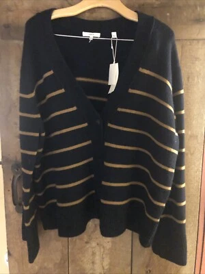Nuevo con etiquetas Suéter Vince Lana Cachemira XXL Azul Marino Beige Rayas Cárdigan  Foto 1 de 4