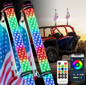Pair 2ft RGB Thick LED Whip Spiral Lights Antenna for ATV UTV Can Am Polaris RZR - Picture 1 of 13