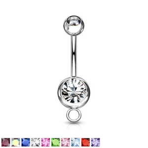 10pc Add-A-Charm Gem Belly Rings 14g Naval Navel 316L Surgical Steel Wholesale - Picture 1 of 14