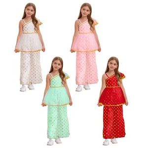 Kids Girls Pants Suit Indian Jumpsuit Gifts Dressy Salwar Overalls Off Shoulder - Picture 1 of 46