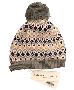 JANIE AND JACK WINTER HAT (Boys Girls 3-6 Months) Knit Beanie w/Pom Pom Gray NWT - Picture 1 of 8