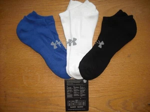Mens/Womens NWT UNDER ARMOUR No-Show Socks 3prs UA TRAINING COTTON B-W Blue Sz:L - Picture 1 of 4