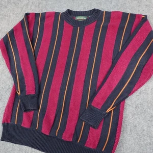 Vintage Savile Row Sweater Mens Medium Blue Purple Grandpa Rugby Striped Knit - Picture 1 of 11