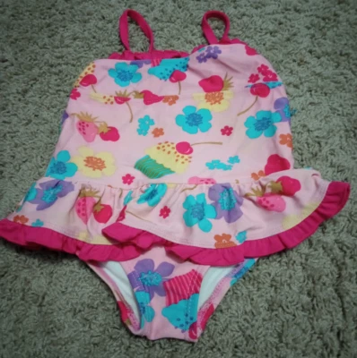 Infant Girls One Piece Swimsuit Size 18 Months Pink with Ruffles and Cupcakes - Image 1 of 4