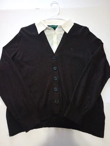 Vintage Ralph Lauren Women's Large  Cashmere & Silk Polo Collared Sweater Blouse - Picture 1 of 14
