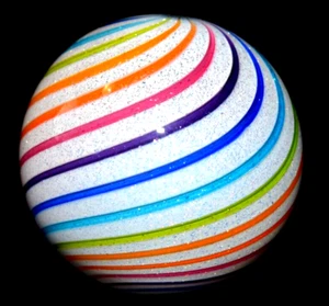 HOT HOUSE GLASS MARBLE/1.710"-WHITE SNOW DICHROIC W/RAINBOW-MINT,TURQ,ROYAL,ORG+ - Picture 1 of 13