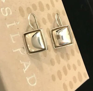 Silpada 925 Sterling Silver Square Domed Hook Earrings Drop W0144 - Picture 1 of 12