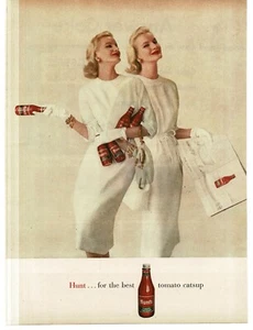 1956 Hunt's Tomato Catsup twin women monochrome white Vintage Print Ad - Picture 1 of 1